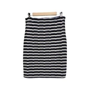Papermoon Taluka Striped Pencil‎ Skirt, Size Large Navy Blue Gray White Zippered